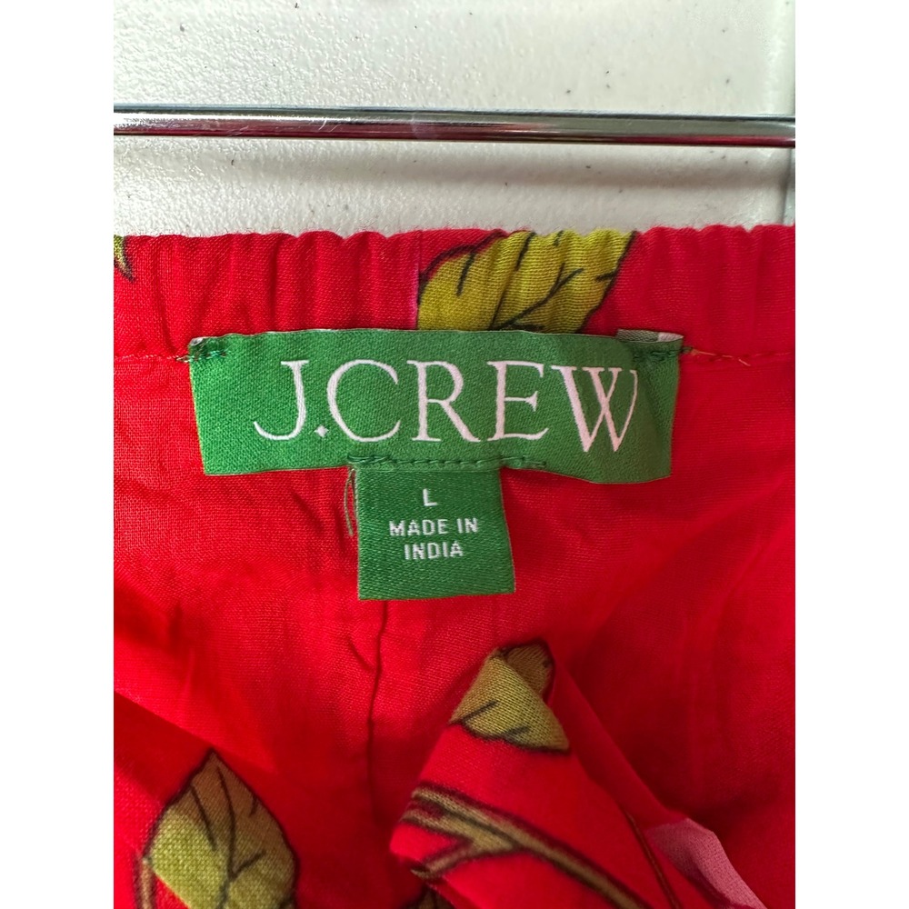 J.Crew Womens Floral Organic Cotton V Neck Sun Dress Red Large Summer Resort - Picture 3 of 11